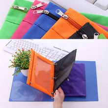 Load image into Gallery viewer, 1Pc Zippered Binder Pencil Bag Pouch with Ring Rivet 3 Holes School Office Supplies Stationary Holder Storage File Folder