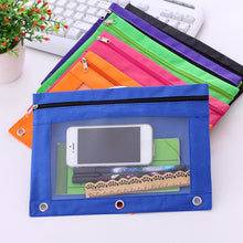 Load image into Gallery viewer, 1Pc Zippered Binder Pencil Bag Pouch with Ring Rivet 3 Holes School Office Supplies Stationary Holder Storage File Folder