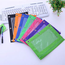 Load image into Gallery viewer, 1Pc Zippered Binder Pencil Bag Pouch with Ring Rivet 3 Holes School Office Supplies Stationary Holder Storage File Folder